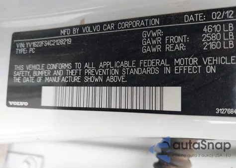 2012 Volvo S60 T5 z USA, uszkodzony, nr VIN YV1622FS4C2128219